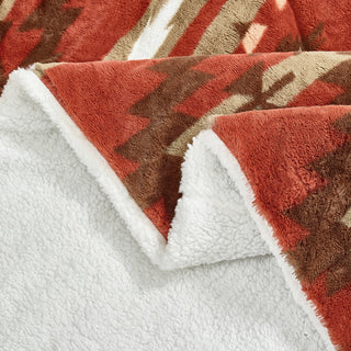 Southwest Blanket With Sherpa Backing, 90"x96", Brick Red