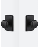 Ridgecrest Mountain Oakley Passage Door Knob with Square Rosette, Flat Black