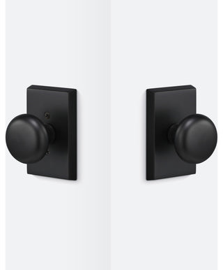 Ridgecrest Mountain Oakley Passage Door Knob with Square Rosette, Flat Black