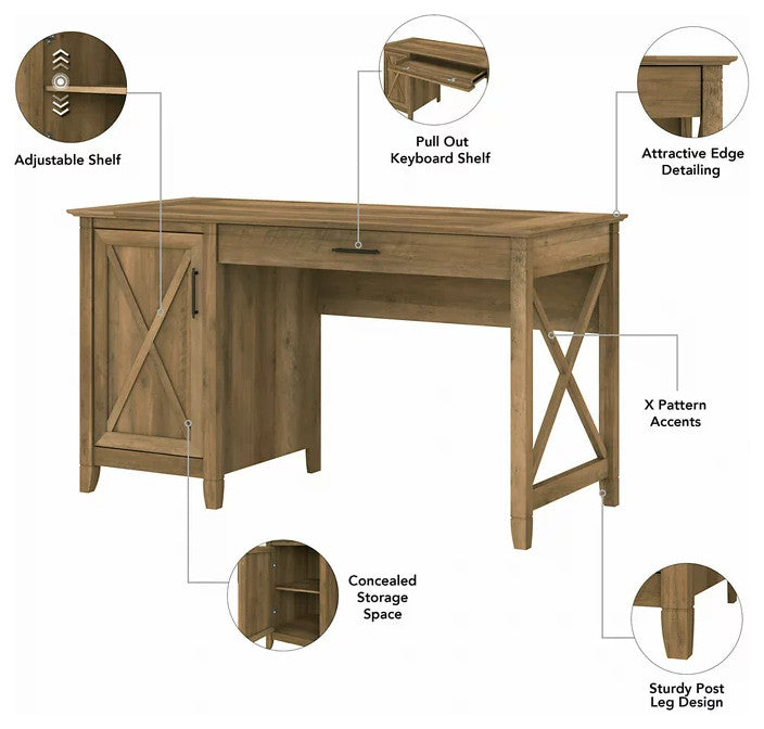 Farmhouse Desk, Large Drawer & X-Shaped Accented Door, Reclaimed Pine