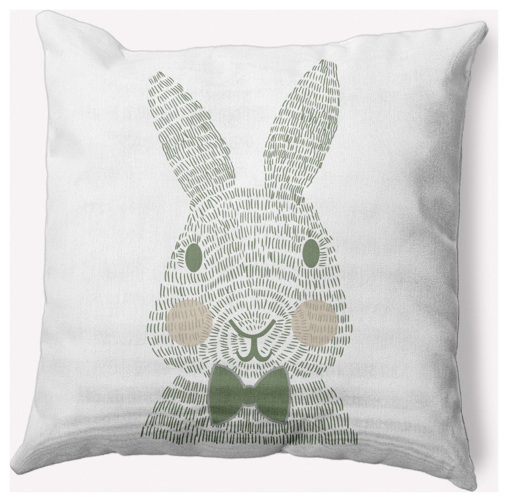 Monochrome Bunny Easter Decorative Throw Pillow, Laurel Tree Green, 26x26"