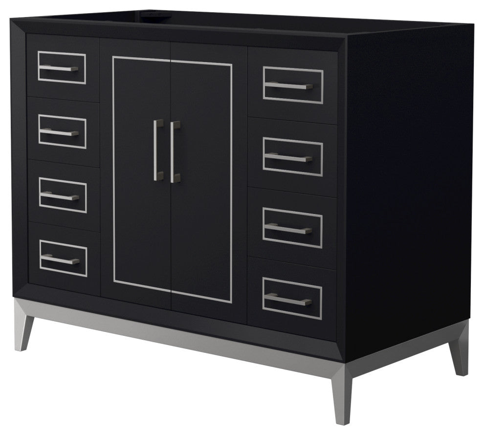 Marlena 42" Black Single Vanity, No Top, No Sink, Nickel Trim