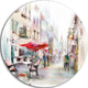 Illustrated Street Art Cityscape, Cityscape Round Metal Wall Art, 23"