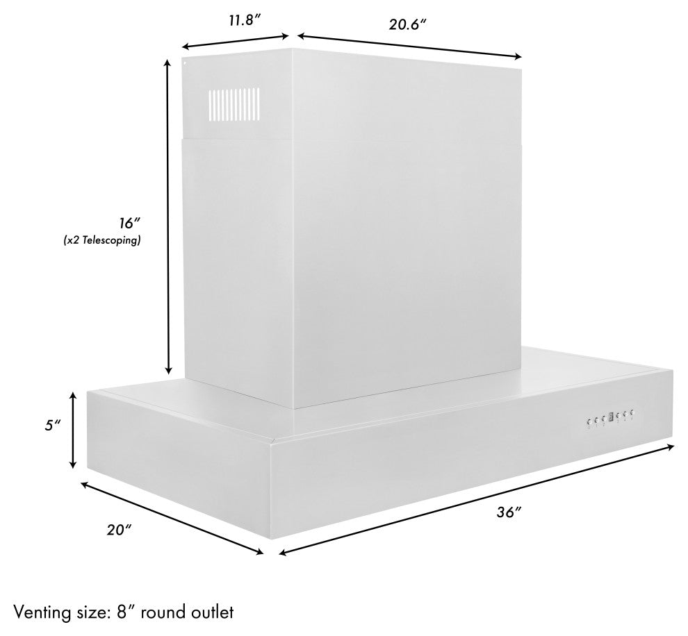 ZLINE 36 in. Wall Range Hood, Stainless Steel, KECOM-36