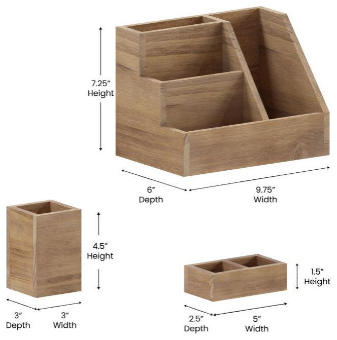 Comerford 3 Piece Metal and Wood Organizer Set, Rustic Brown