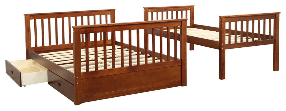 Kids Twin-Over-Full Bunk Bed with Ladder and Storage Drawers