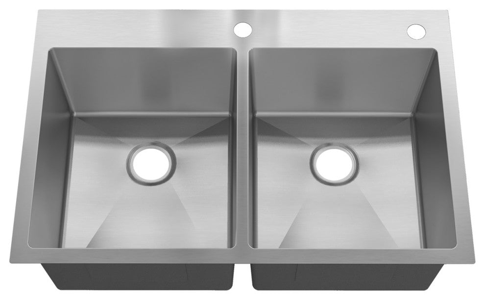 Sinber Double Bowl Kitchen Sink with 304 Stainless Steel Satin Finish, 33"x22"x9", Drop in