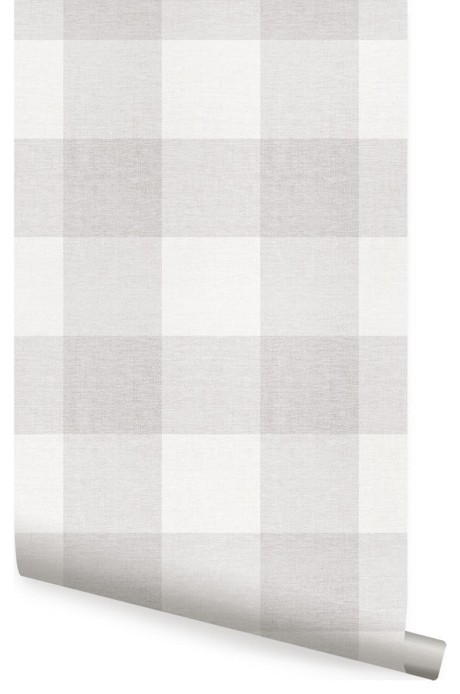 Checkered Fabric Look Medium Peel and Stick Vinyl Wallpaper, Gray, 24"x108"