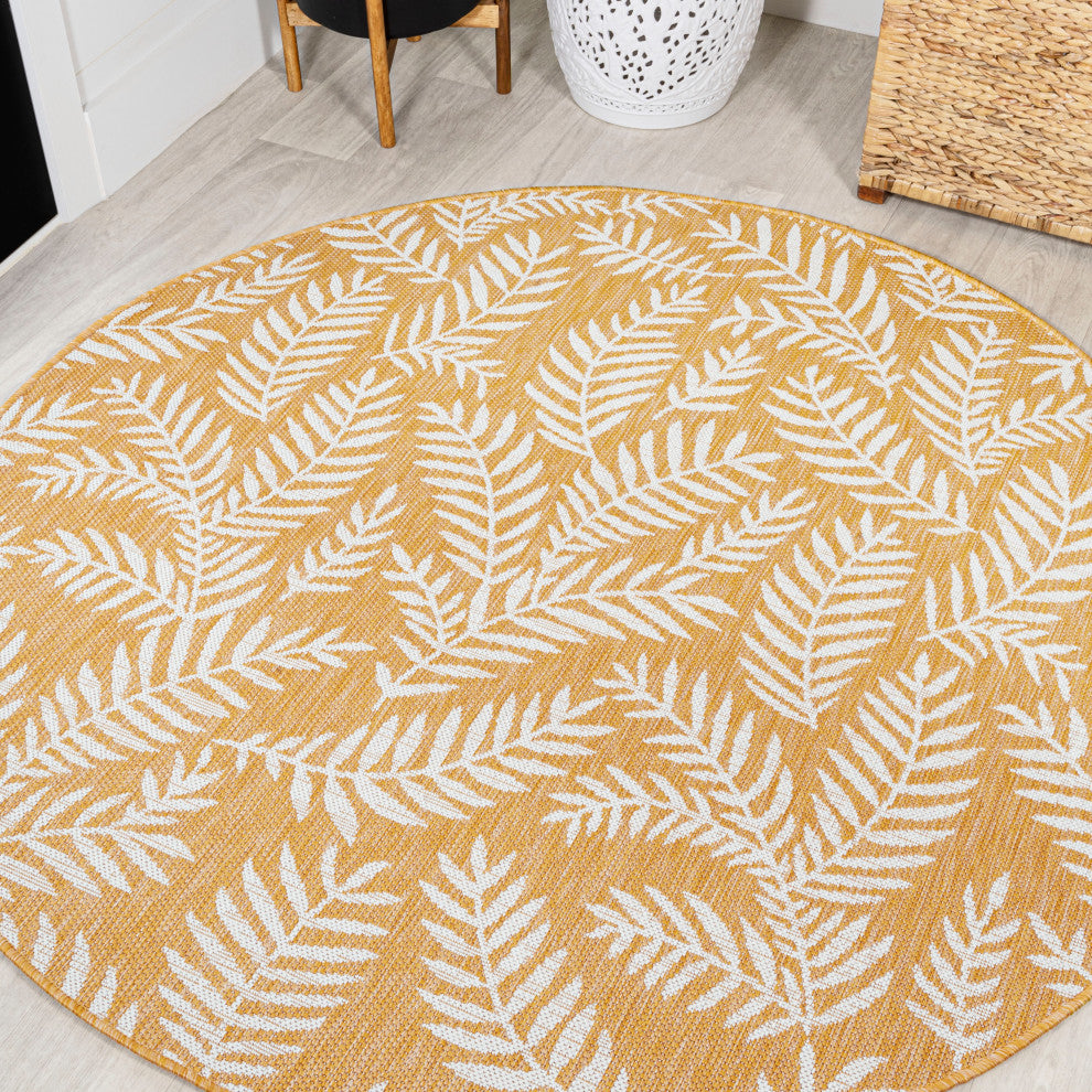 Nevis Palm Frond Indoor/Outdoor, Yellow/Cream, 5' Round