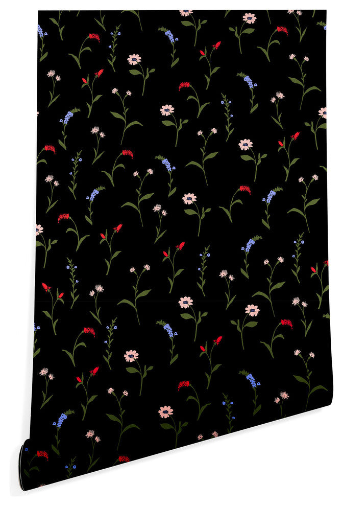 Deny Designs Gabriela Fuente Night Bloom Wallpaper, Black, 2'x10'