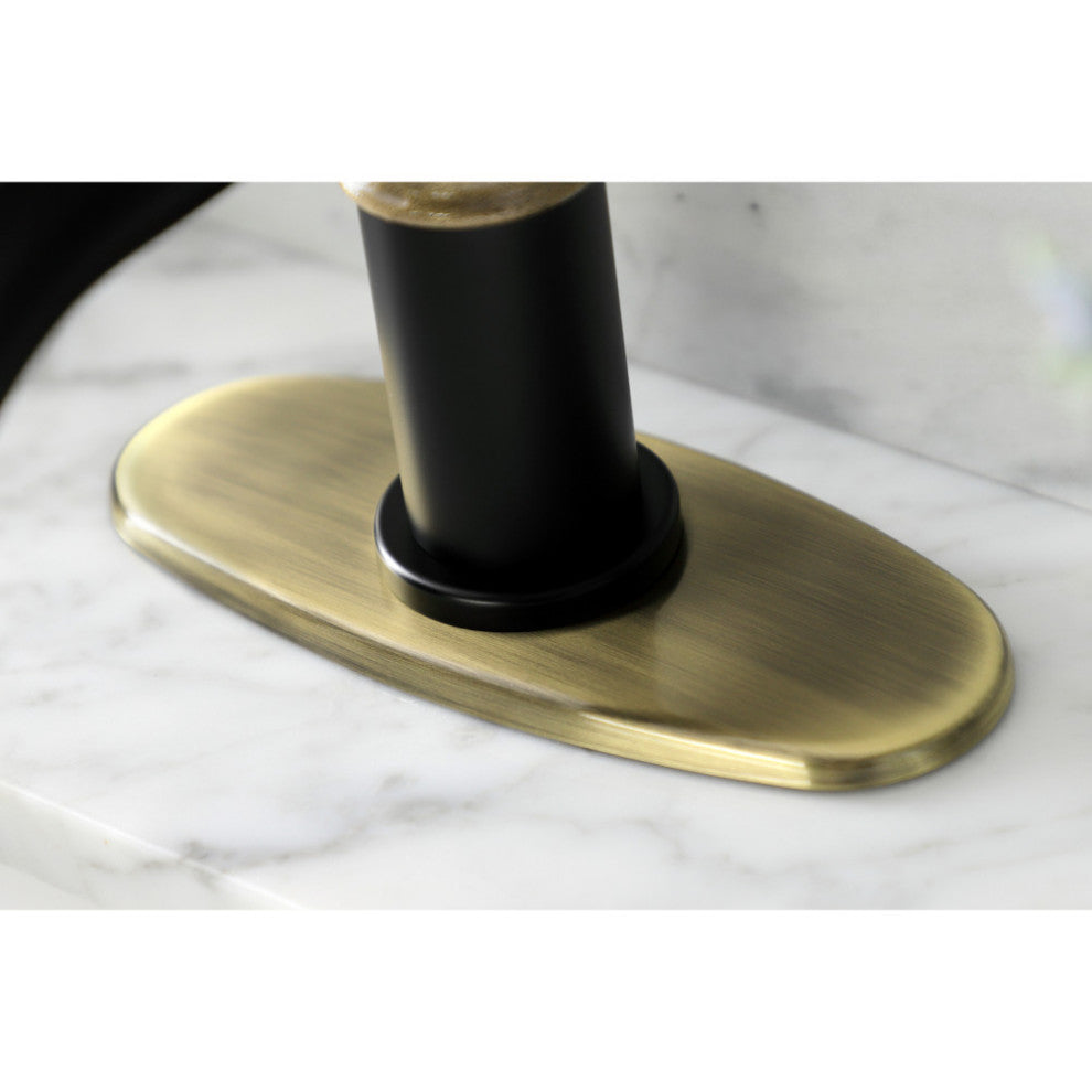 Single-Handle Bathroom Faucet With Push Pop-Up, Matte Black/Antique Brass