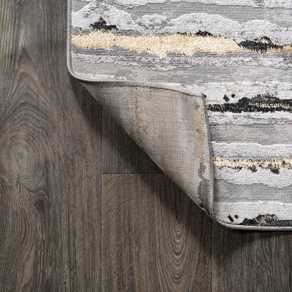 Batten Modern Stripe Area Rug, Gray/Black, 5 X 8