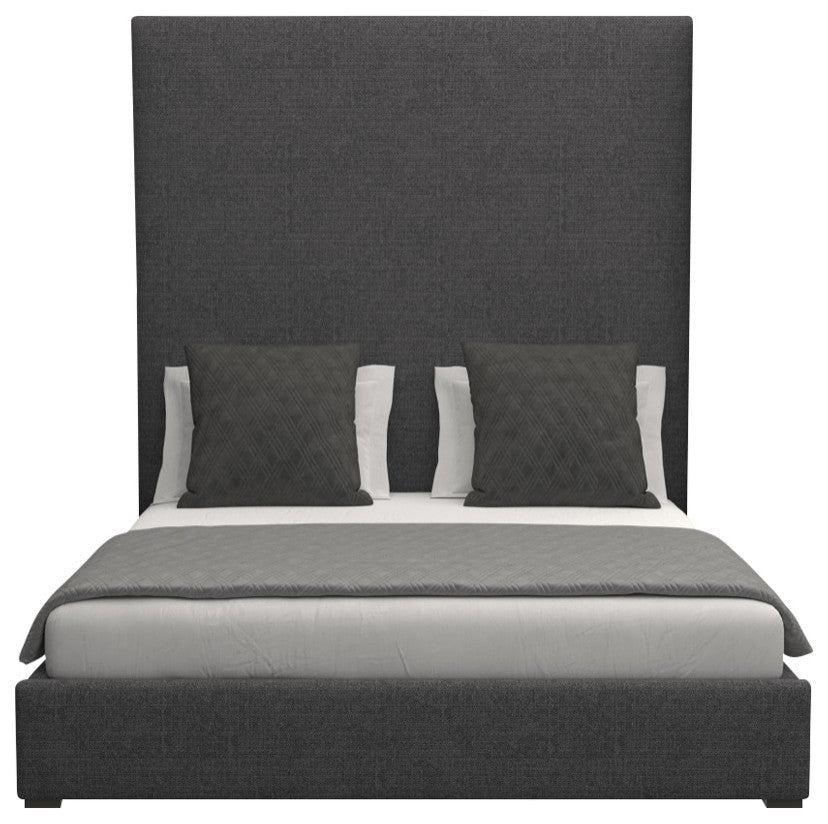 Nativa Interiors Moyra Plain Bed, Charcoal, King, Headboard: High