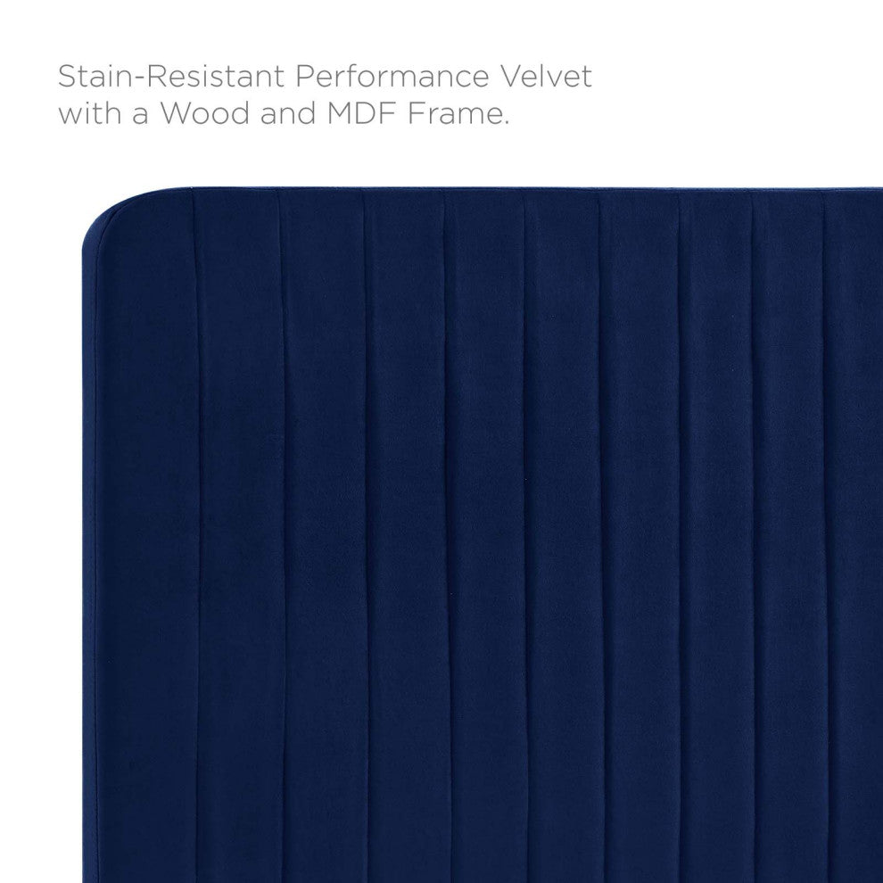 Milenna Channel Tufted Performance Velvet Twin Headboard, Navy