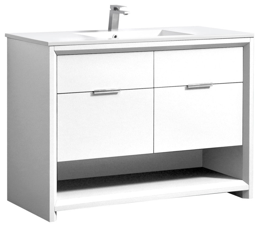 KubeBath Nudo 48'' Single Sink Floor Mount Modern Bathroom Vanity, Gloss White