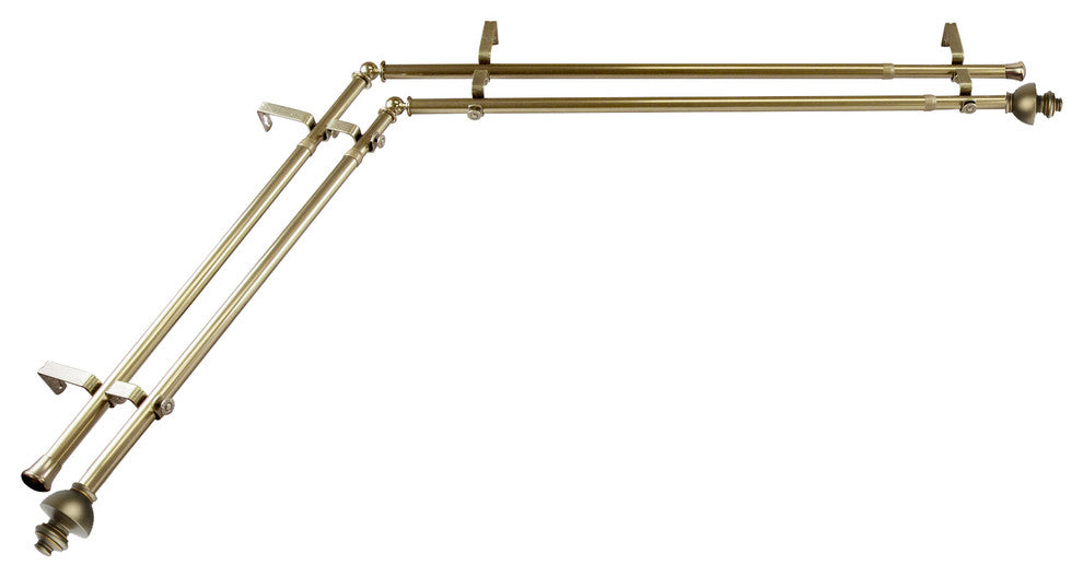 Madalena 13/16 inch Double Corner Window Curtain Rod, Antique Brass, 66-120"