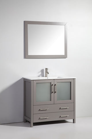 Vanity Art Vanity Set With Ceramic Top, 36", Gray, Standard Mirror