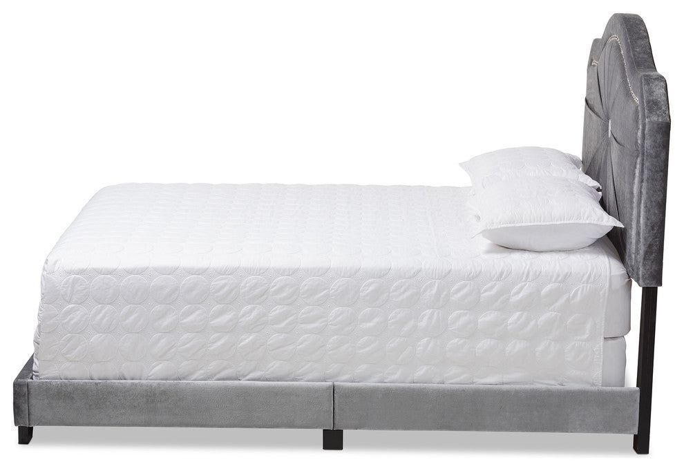 Aideen Velvet Upholstered Full Bed, Queen
