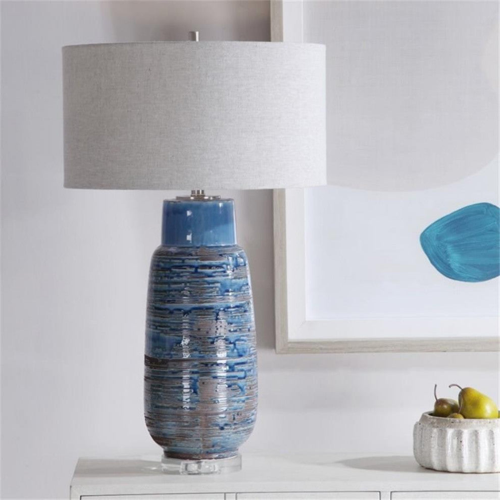 Uttermost Magellan Coastal Ceramic and Iron Table Lamp in Aged Indigo Blue