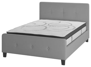 Tribeca Tufted Upholstered Platform Bed W/10 Inch Pocket Spring Mattress, Light