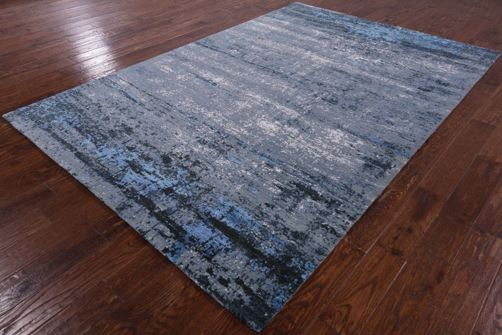 Modern Hand Knotted Wool and Silk Rug 6' 2" X 9' 2" Q7141