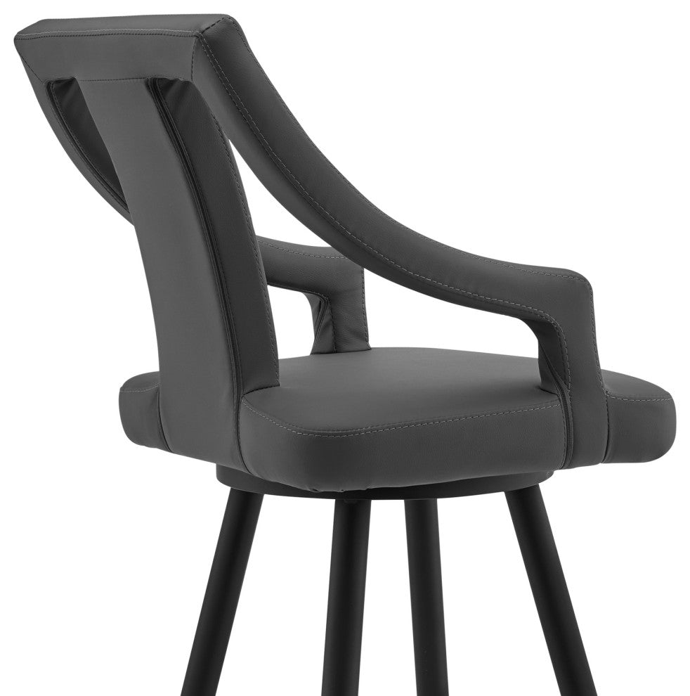 Maxen 30" Gray Faux Leather and Black Metal Swivel Bar Stool