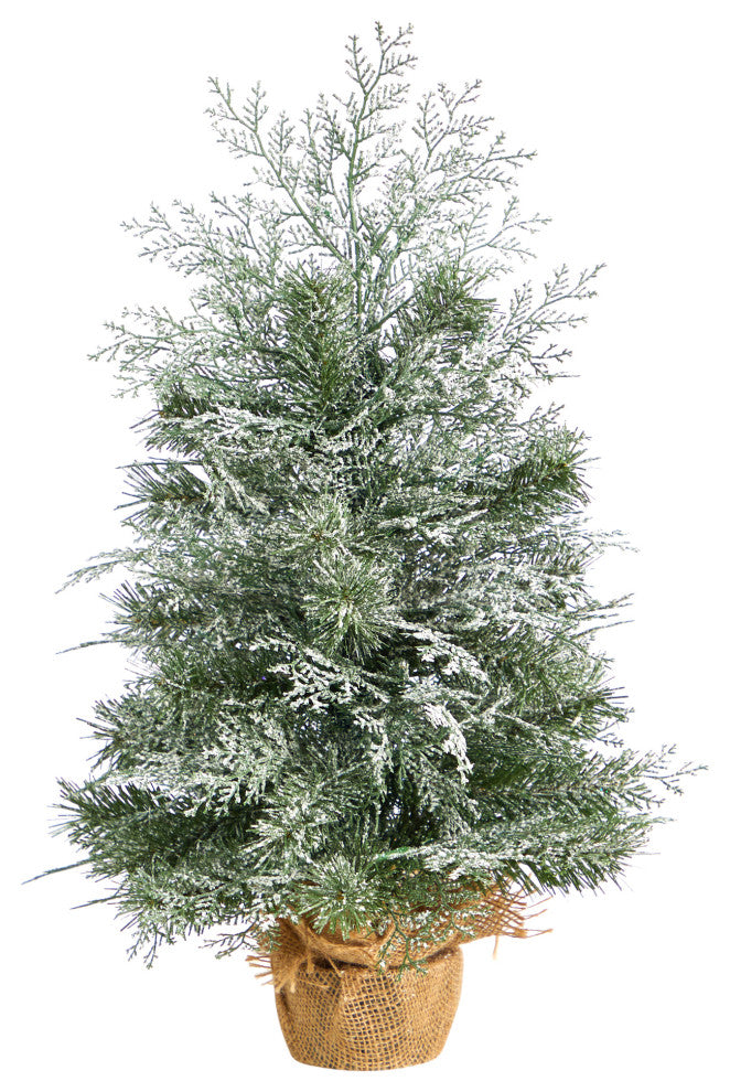 2' Winter Frosted Artificial Christmas Tree With 35 LED Lights, Burlap Base