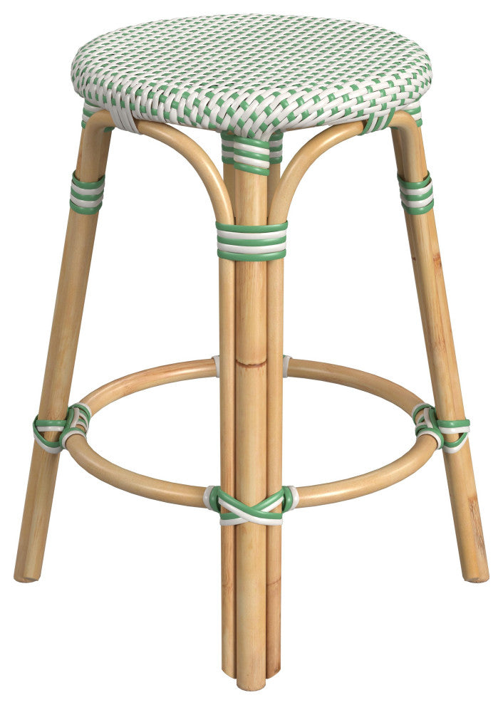 Tobias Rattan Counter Stool, Green