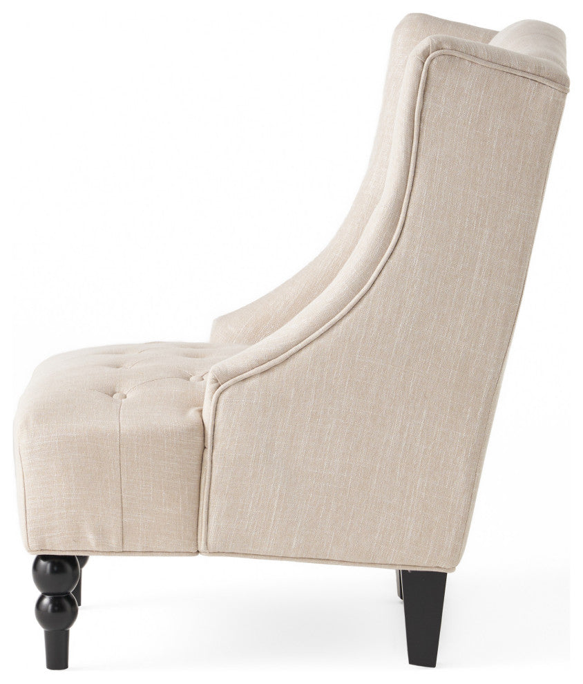 GDF Studio Clarice Tall Wingback Tufted Fabric Accent Chair, Light Beige