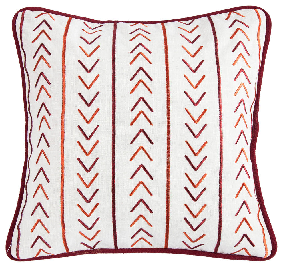 Embroidered Pillow With Stripe Embroidery Detail, 18"x18"