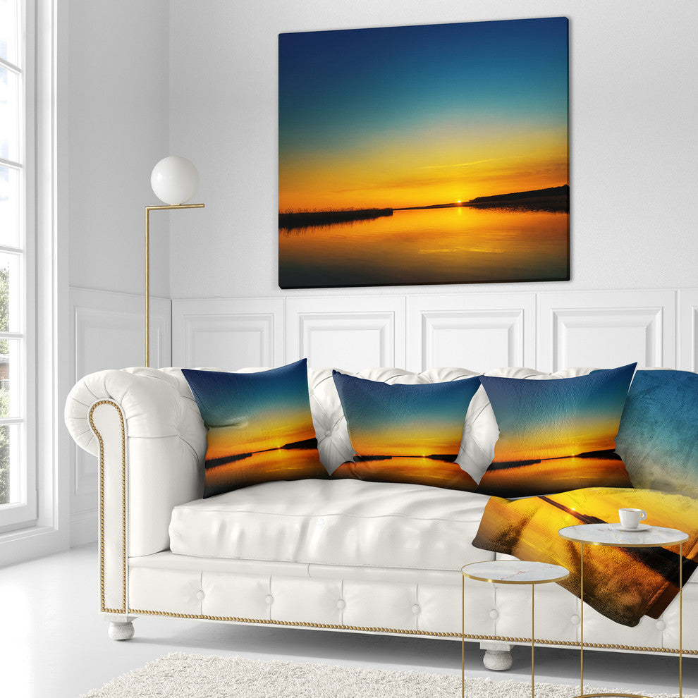 Orange Sunset Over River Skyline Photography Throw Pillow, 16"x16"