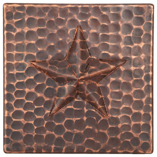 Hammered Copper Star Tile, 4"x4", Set of 4