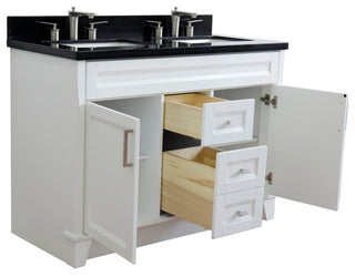 48" Double Sink Vanity, White Finish With Black Galaxy Granite