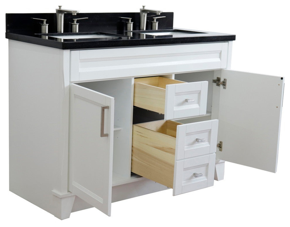 48" Double Sink Vanity, White Finish With Black Galaxy Granite