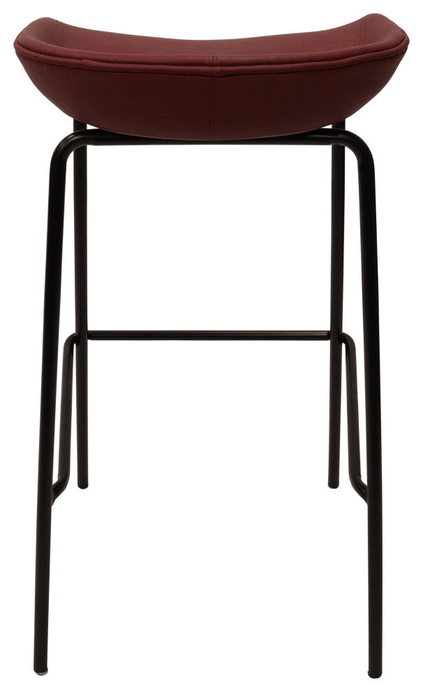 LeisureMod Servos Barstool With Faux Leather Seat and Iron Frame, Bordeaux