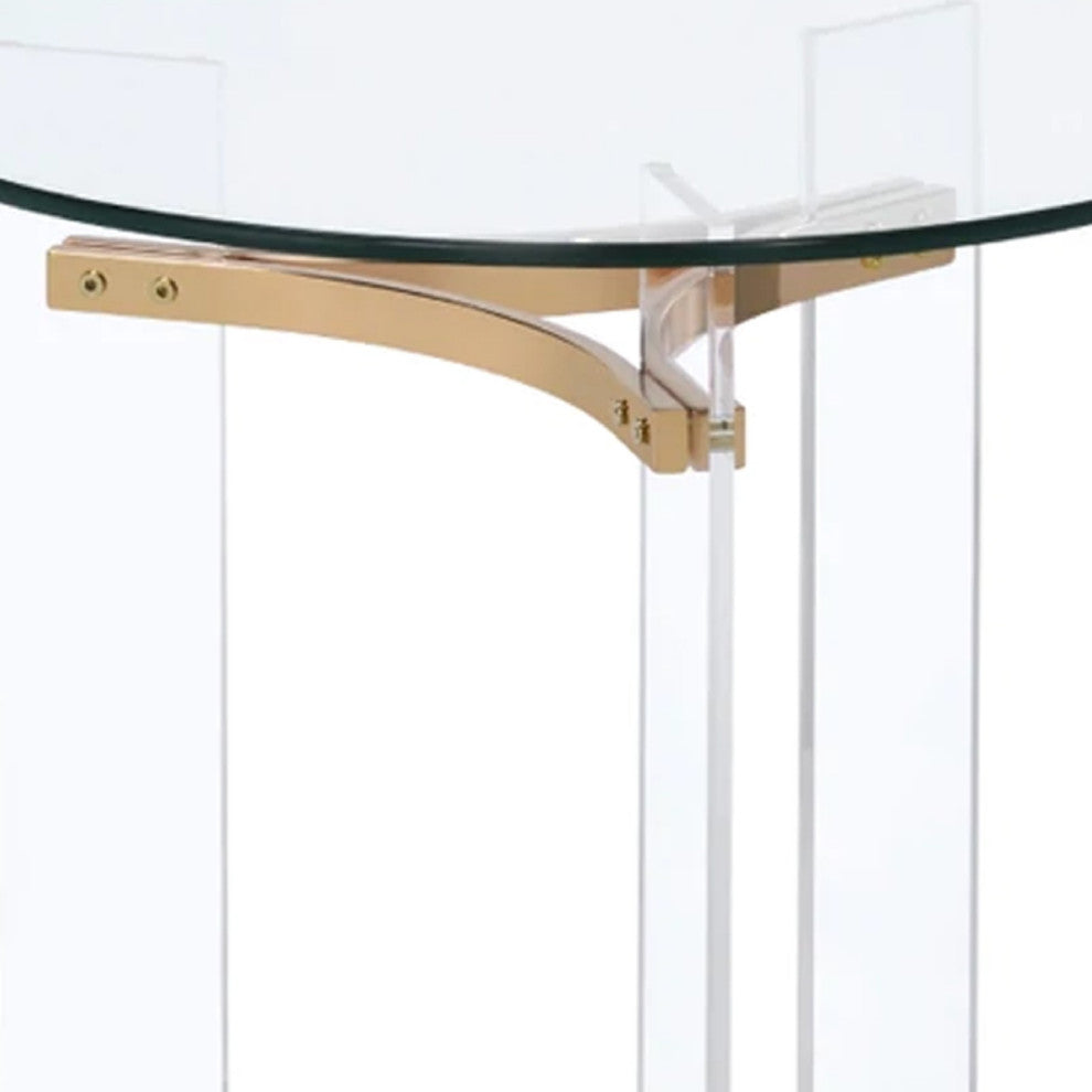 Benzara BM275492 23" Round End Table, Glass Top, Acrylic Legs, Clear, Gold