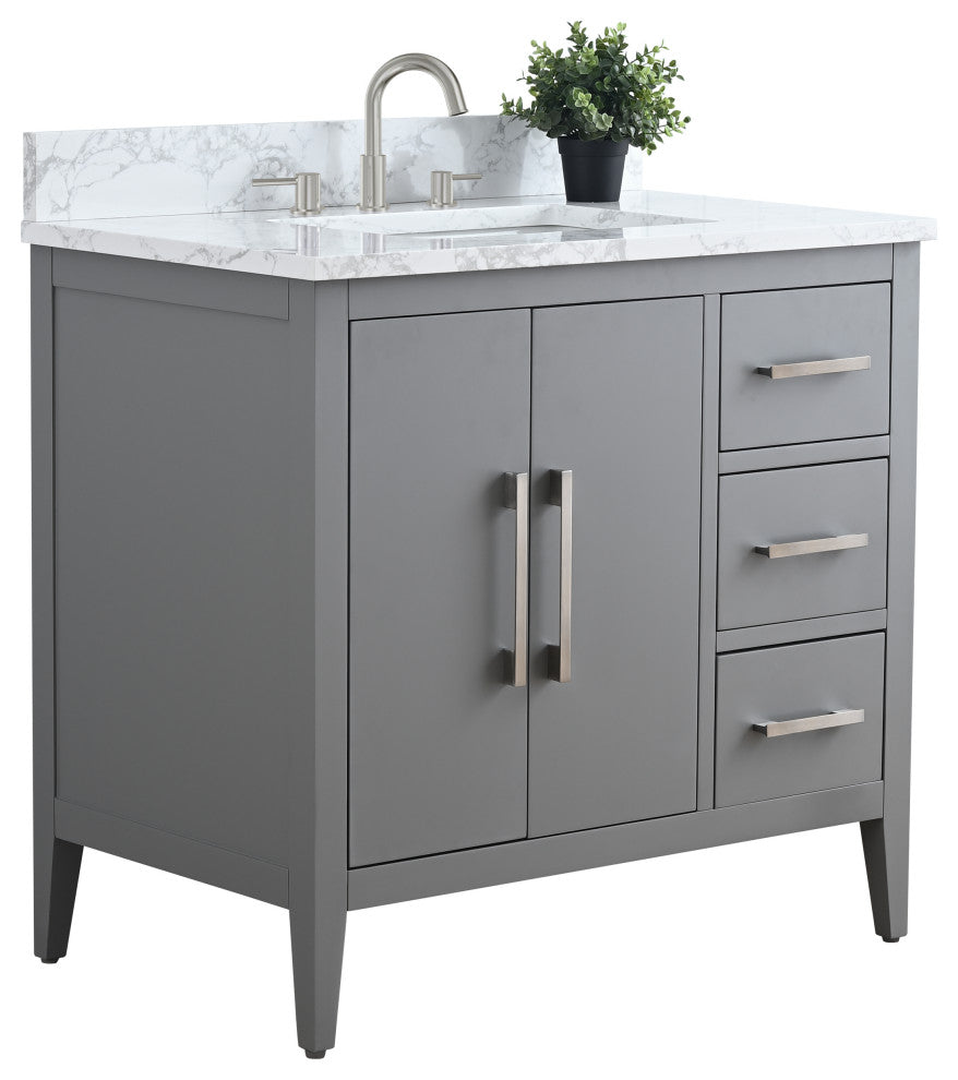 Vanity Art Bathroom Vanity With Sink, Cashmere Gray, 36", Single Sink, Brushed Nickel