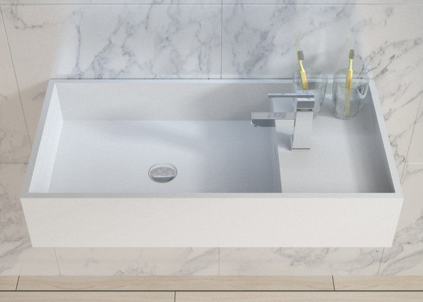 ADM Rectangular Countertop Sink, White, 32", Matte White, On-Right