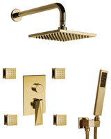 Bravat Brushed Gold Wall Mounted Square Shower Set, Valve Mixer 3-Way Concealed