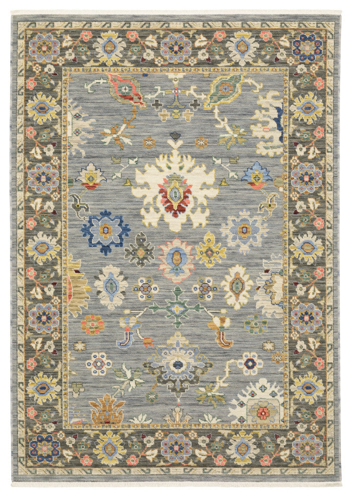 Leoness Floral Border Indoor Area Rug, Blue, 7'10" x 10'10"