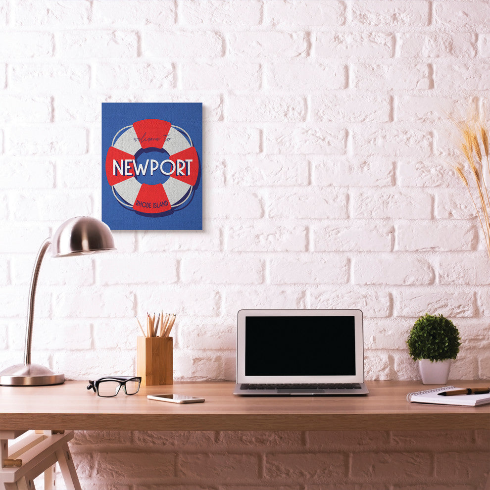 Newport Beach Coast Ocean Blue Red Word Design, 16"x20"