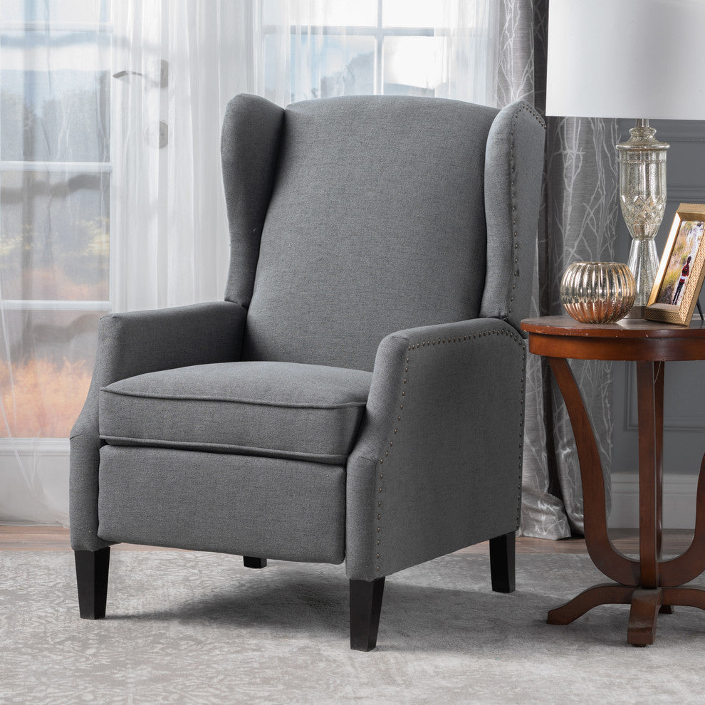GDF Studio Weyland Contemporary Fabric Wingback Pushback Recliner, Charcoal
