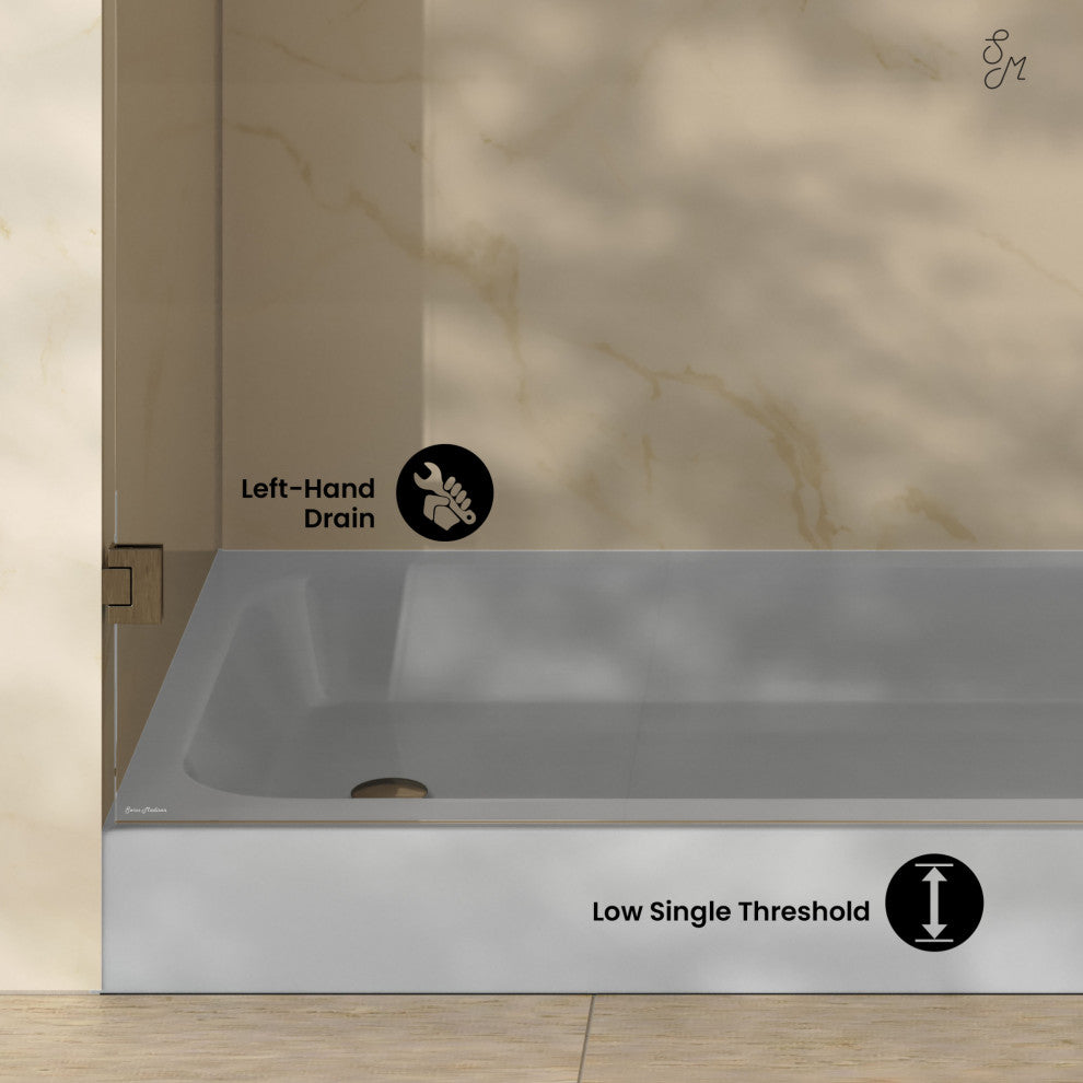 Voltaire 60x30 Shower Pan Base With Left Drain, Glossy Gray