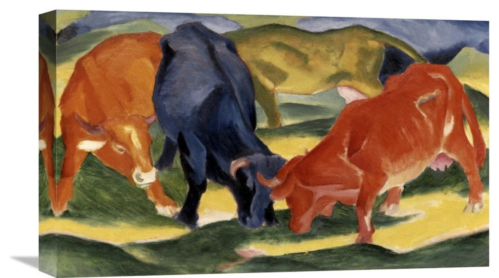 "Fighting Cows" Stretched Canvas Giclee by Franz Marc, 22"x13"