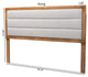 Light Grey Fabric Upholstered and Walnut Brown Finished Wood King Size Headboard