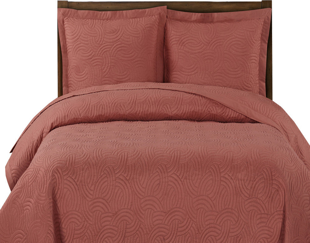Emerson Oversized 100% Microfiber 3-Piece Coverlet Set, Coral, Full/Queen