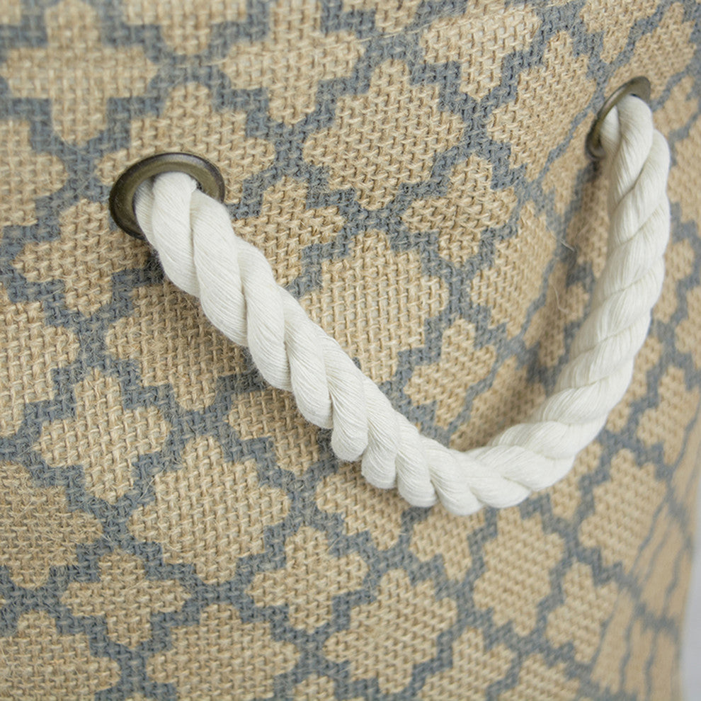 DII Burlap Bin Lattice Gray Round Small 9x12x12"