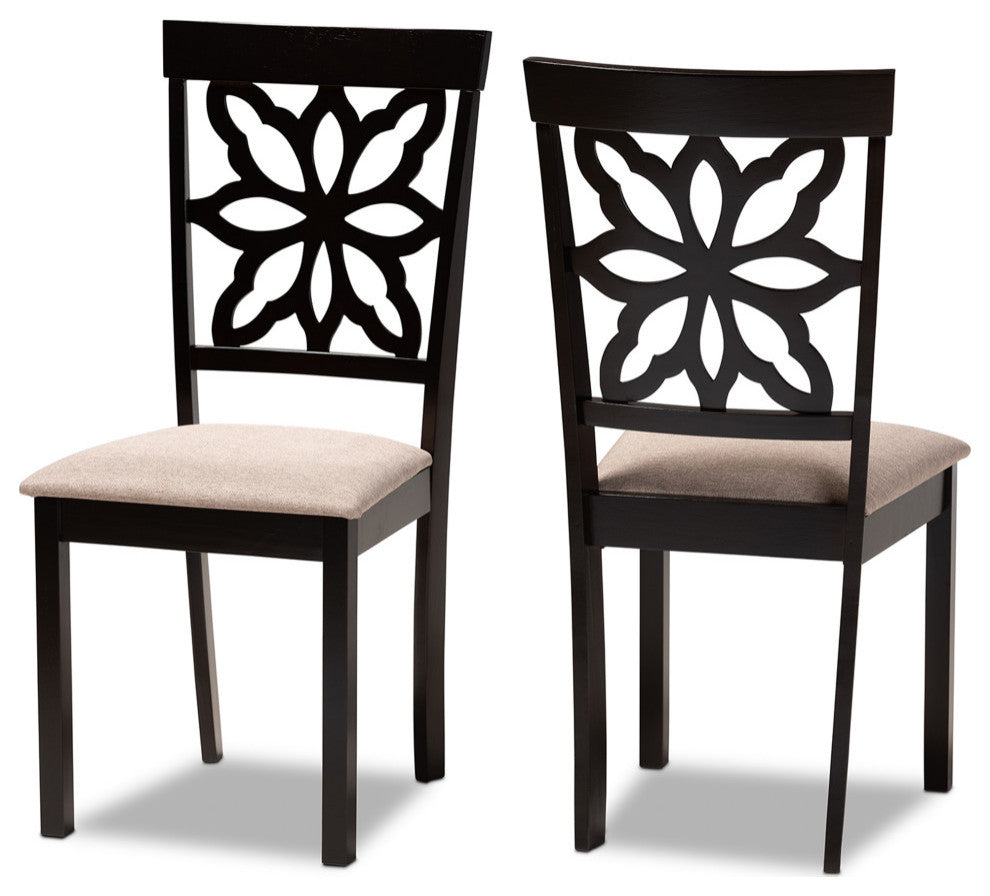 Carta Modern Dark Brown Wood 2-Piece Dining Chair Set, Sand/Dark Brown