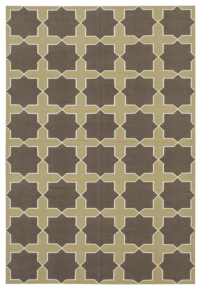 Rug N Carpet - Handmade Wool 6' 3'' x 9' 1'' Geometric Dhurrie Kilim Rug