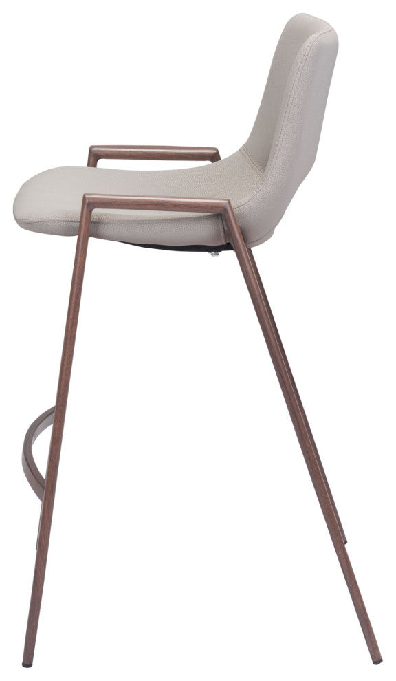 Counter Stool Chair, Set of 2, Faux Vinyl Leather, Steel, Beige, Walnut